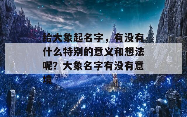 给大象起名字，有没有什么特别的意义和想法呢？大象名字有没有意境