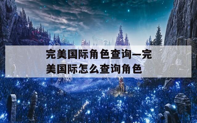 完美国际角色查询—完美国际怎么查询角色