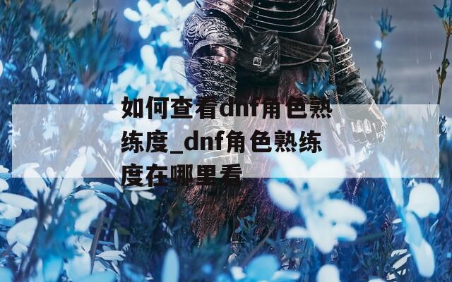 如何查看dnf角色熟练度_dnf角色熟练度在哪里看