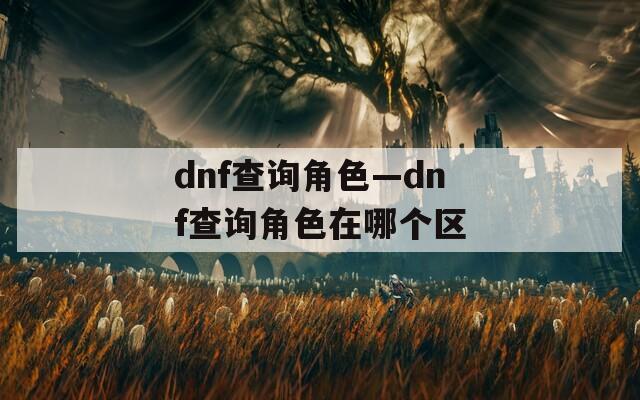 dnf查询角色—dnf查询角色在哪个区